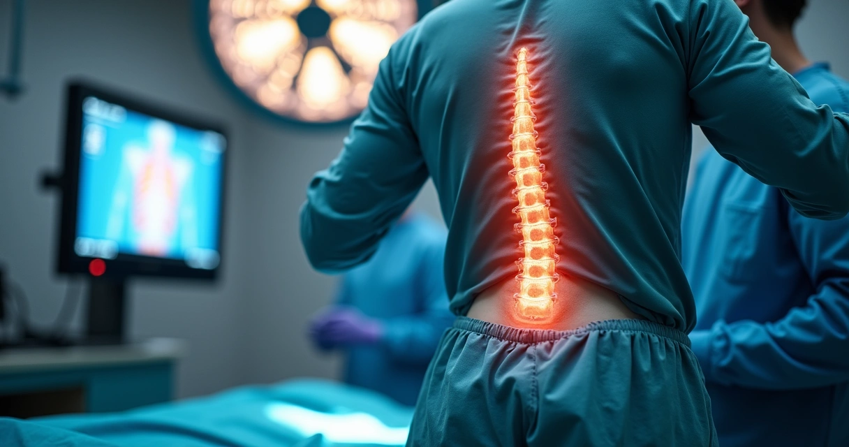Cirurgião operando coluna com técnica endoscópica 