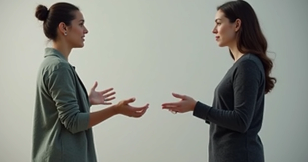 Persona utilizando lenguaje corporal para establecer límites en una conversación 