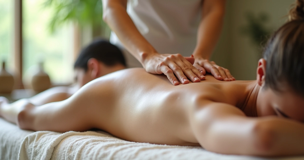 Massoterapeuta aplicando massagem deep tissue em costas de cliente