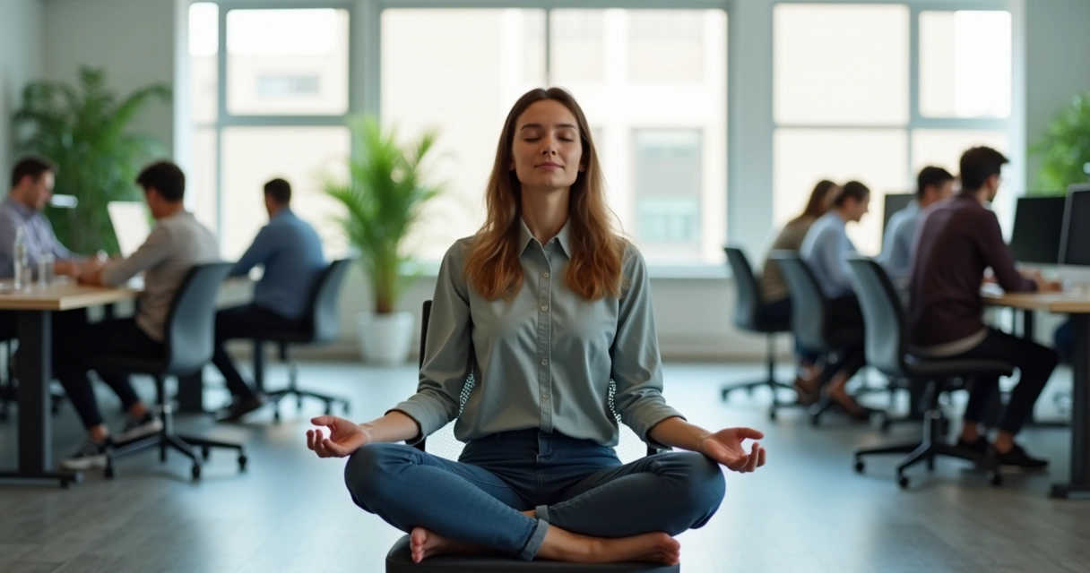 Pessoa praticando mindfulness em ambiente de trabalho 