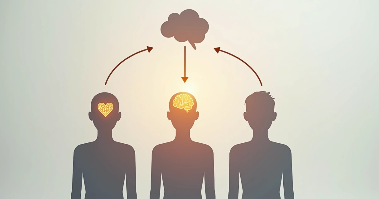 Representação visual dos três selfs: sentir, raciocinar, observar, conectados em um fundo neutro.