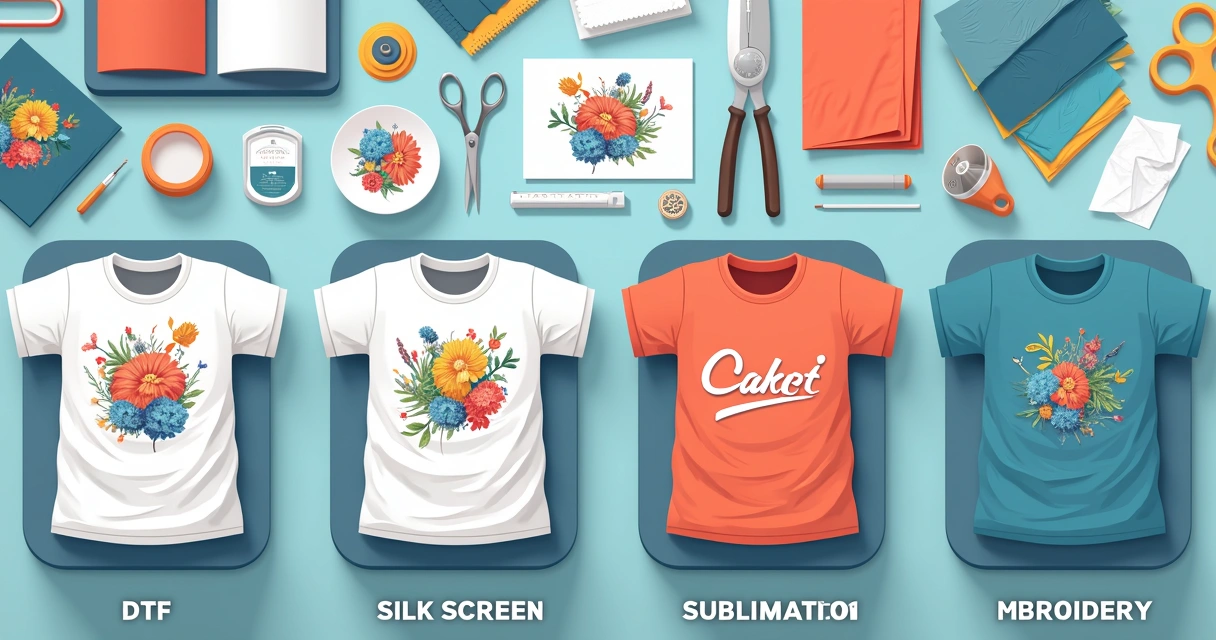 Comparativo das principais técnicas de estamparia disponíveis em 2026, como DTF, silk e bordado 