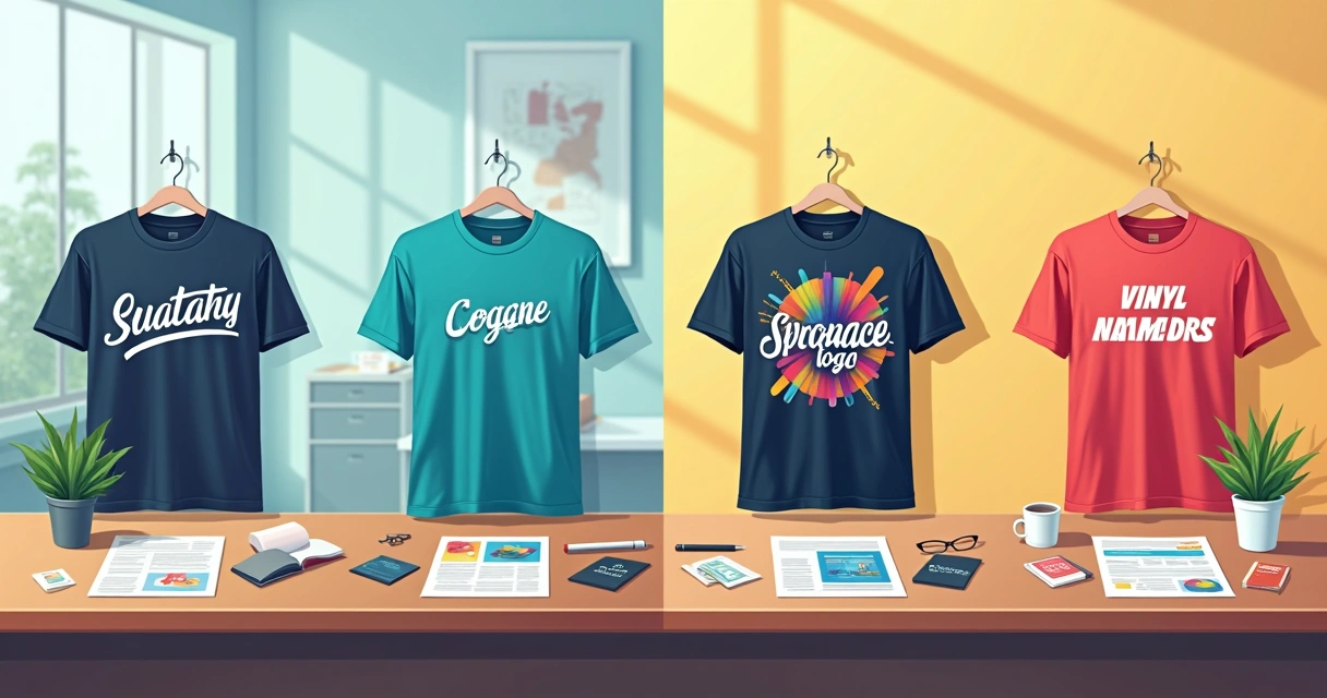 Comparação visual de estampa serigrafia, bordado, sublimação e vinil 