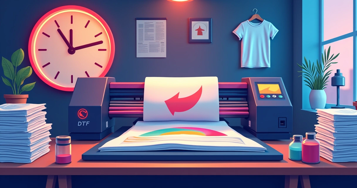 Estamparia DTF sendo utilizada com camisetas empilhadas