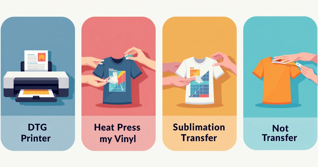 Comparação ilustrativa de técnicas de impressão de camiseta express 