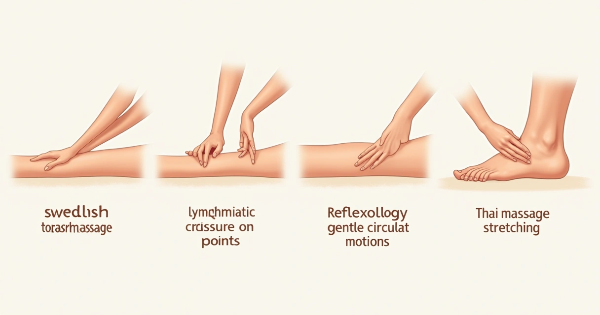 Ilustração comparativa de diferentes técnicas de massagem com indicações 