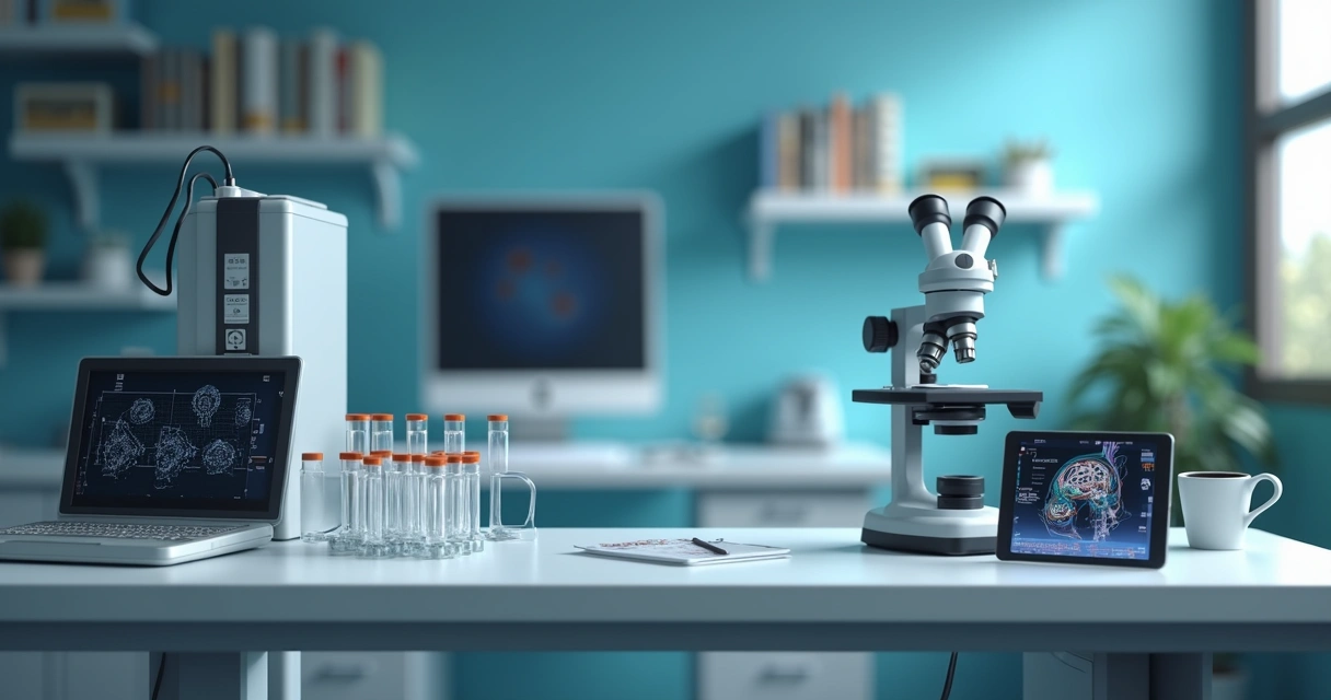 Equipamentos médicos de neurologia em uma mesa de exames 