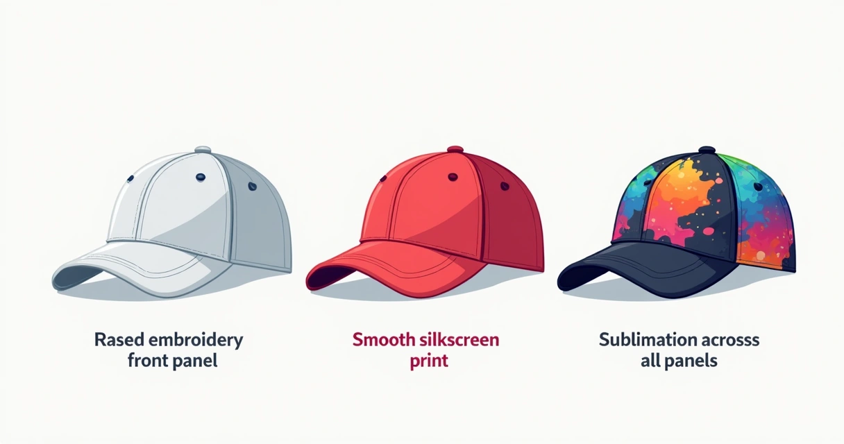 Comparação entre bordado, silk e sublimação em bonés