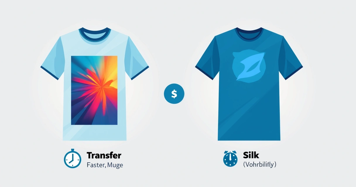 Comparação visual entre técnicas Transfer e Silk para camisetas