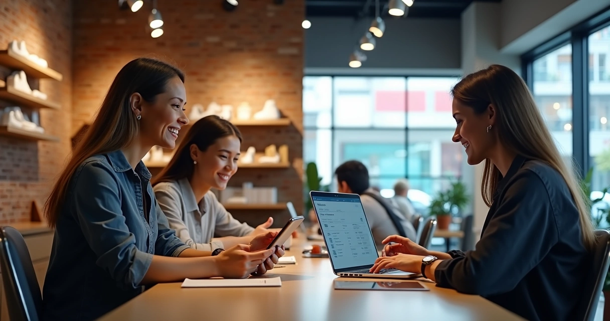 Equipe de vendas aplicando técnicas em loja e online 