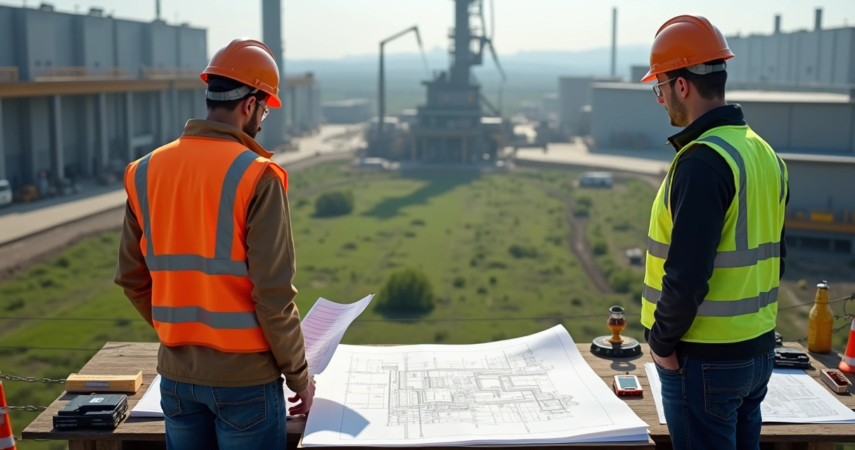 Técnico analisa documentação em área industrial 