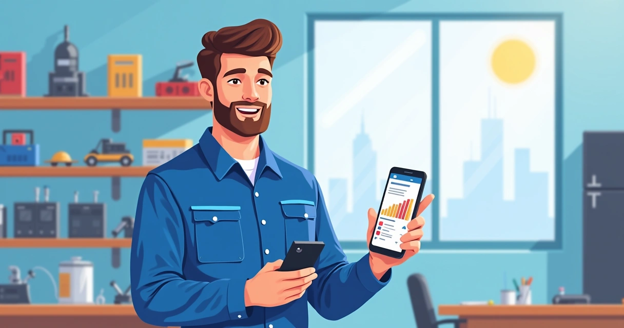 Técnico usando aplicativo de comissões no celular