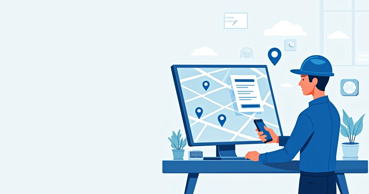 Técnico usando smartphone para registrar atendimento 
