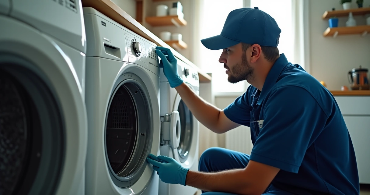 Técnico consertando máquina de lavar em casa no Rio de Janeiro 