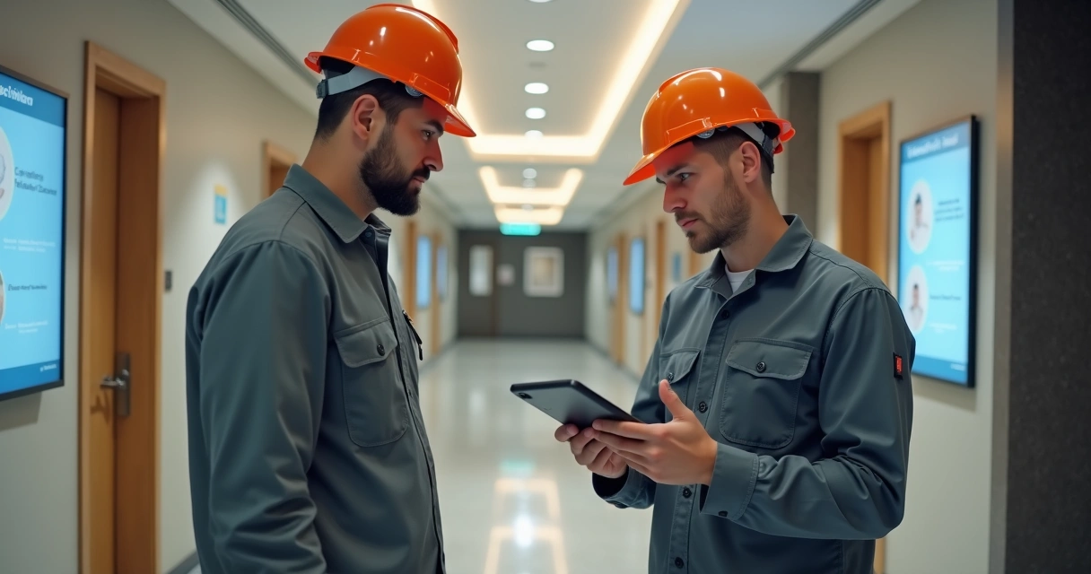Técnico realizando atendimento pós-obra em condomínio 