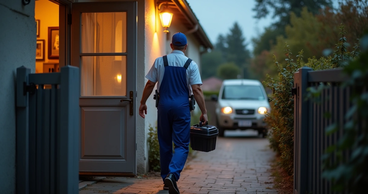 Técnico de eletrodomésticos chegando rapidamente à casa do cliente 