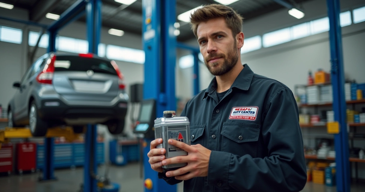 Técnico analisando fluido de câmbio automático em ambiente de oficina
