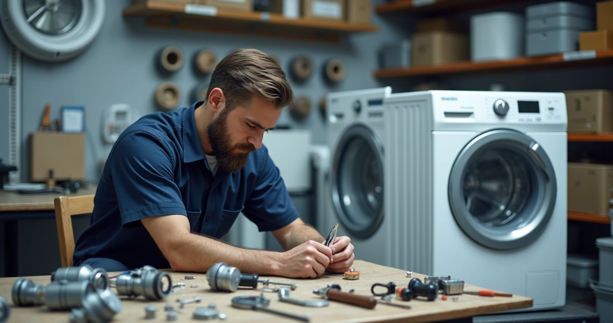 Técnico avaliando peças de eletrodoméstico 