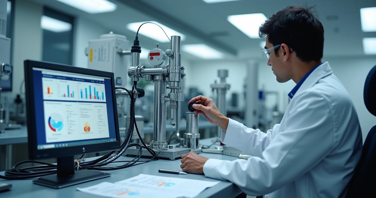 Técnico calibra sensor de temperatura industrial 