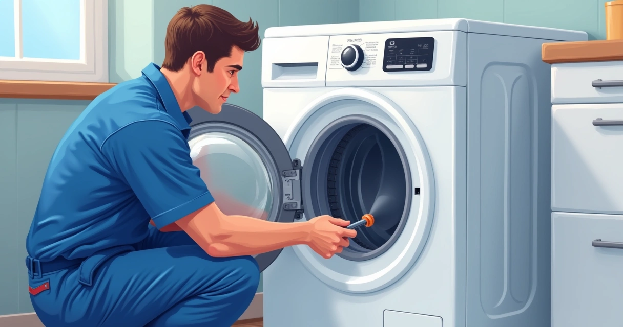Técnico abrindo painel lateral de máquina de lavar 