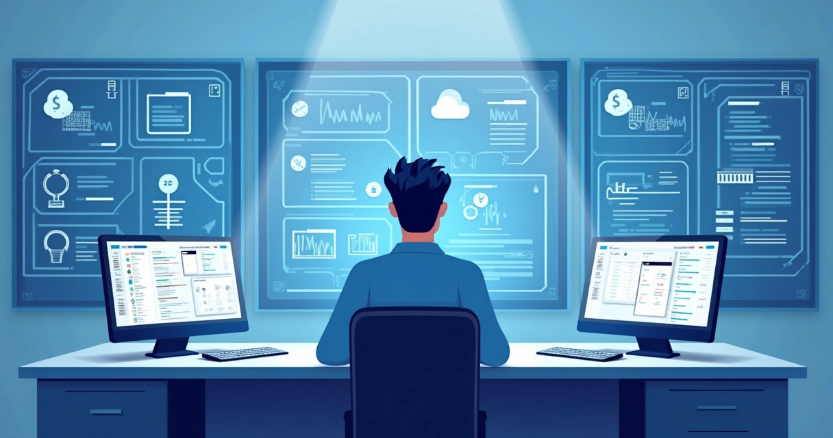 Técnico de TI monitorando painéis de rede realizando failover 