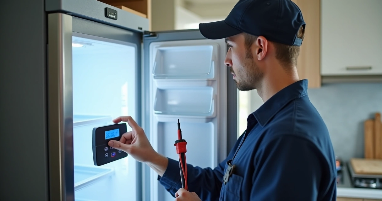 Técnico avaliando painel de freezer 