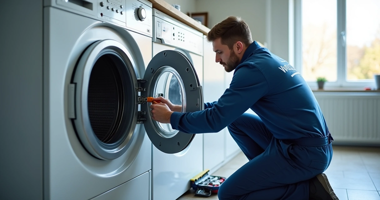 Técnico instalando máquina de lavar roupa WAP 