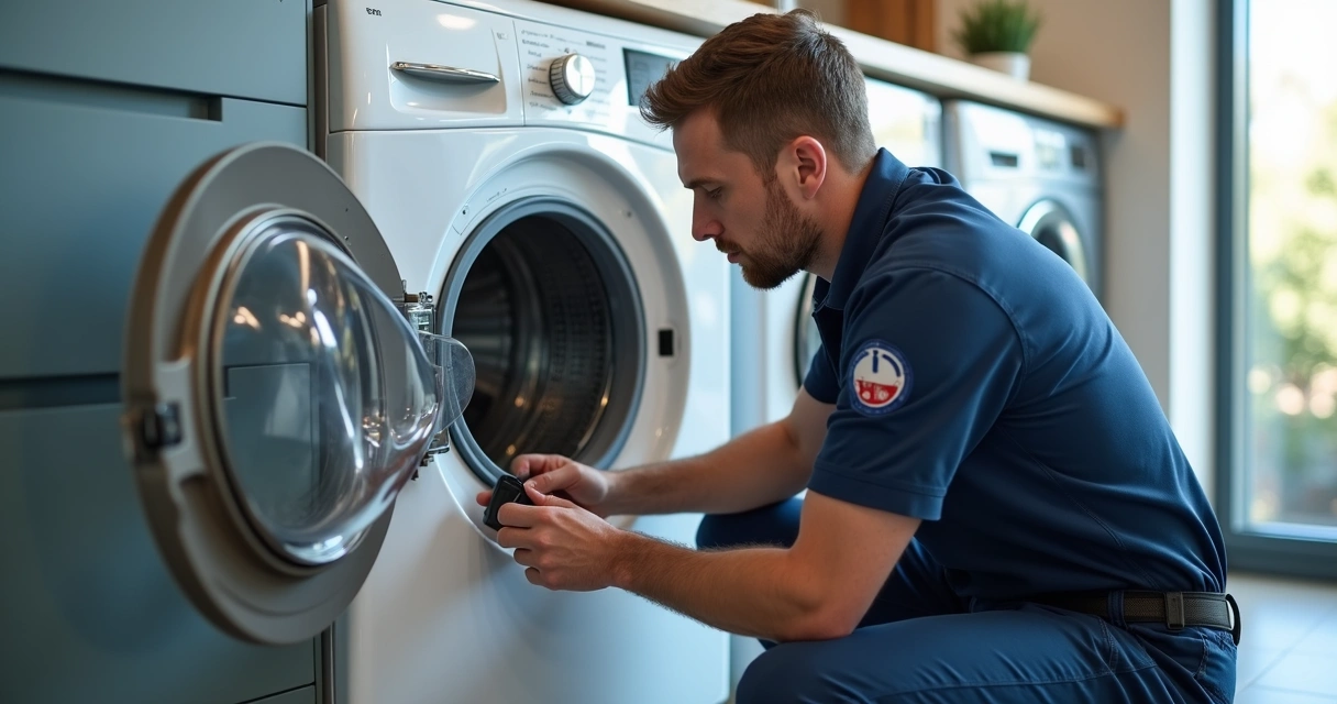 Técnico instalando peça em eletrodoméstico 
