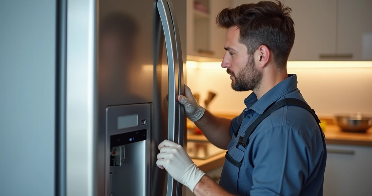 Técnico fazendo manutenção preventiva em geladeira 