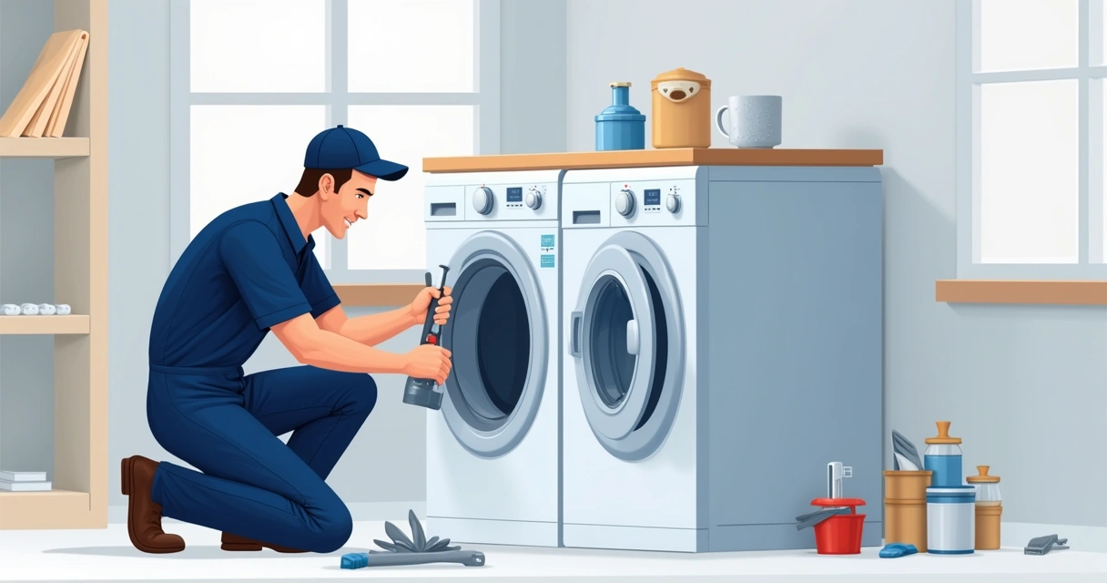 Técnico arrumando lava e seca 