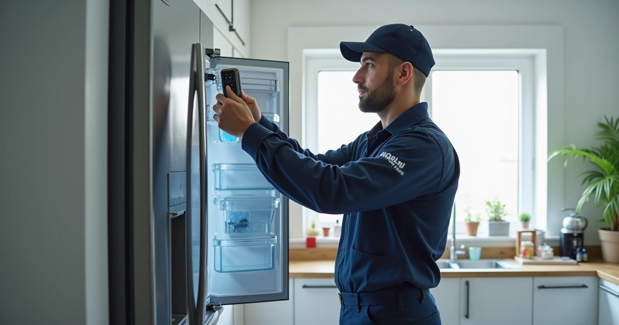 Técnico da MaqLav analisando refrigerador 