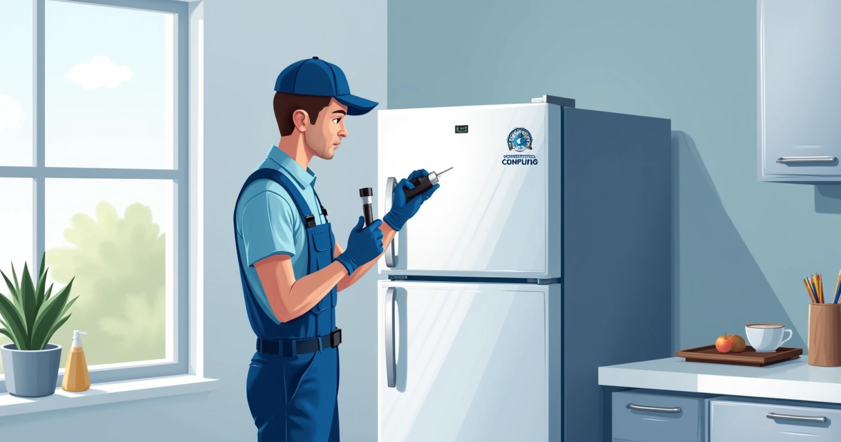 Técnico de geladeiras trabalhando em ambiente residencial 