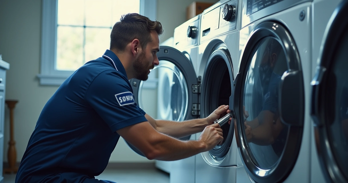 Técnico MaqLav analisando secadora Samsung 