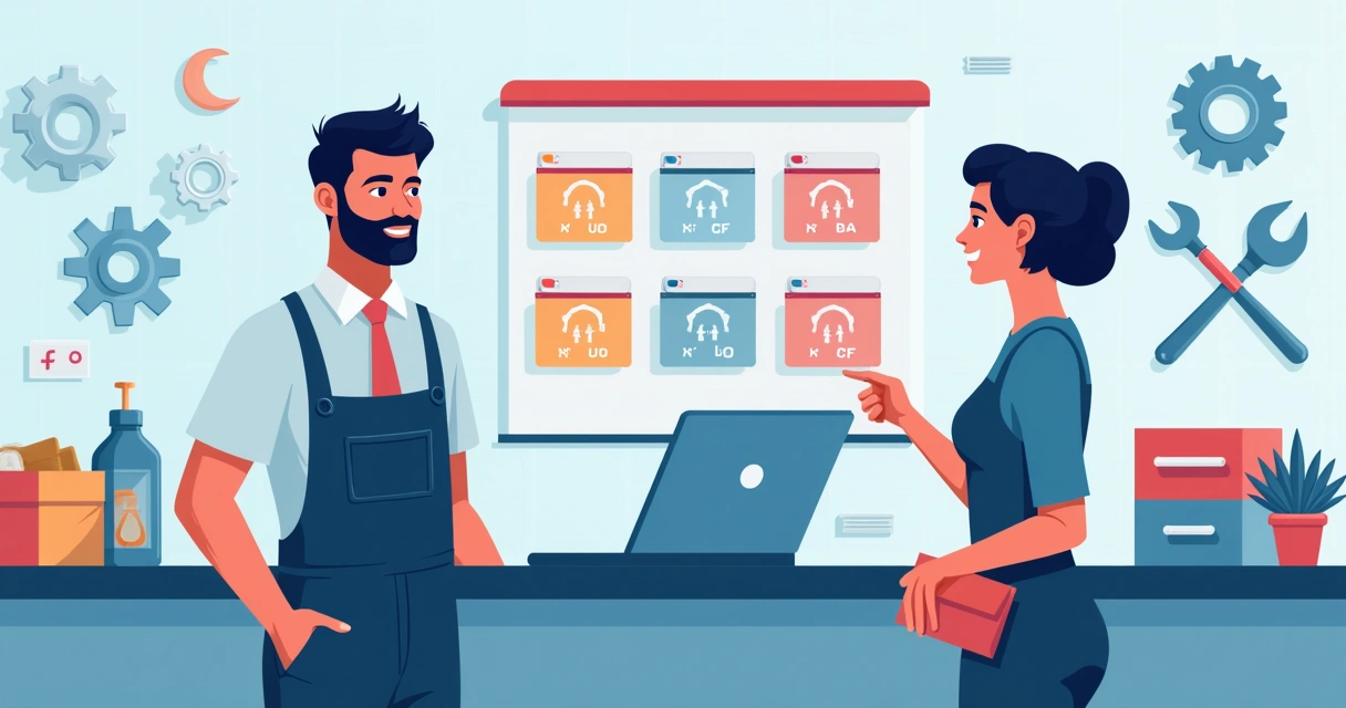 Técnico apresentando pacotes de serviços a um cliente