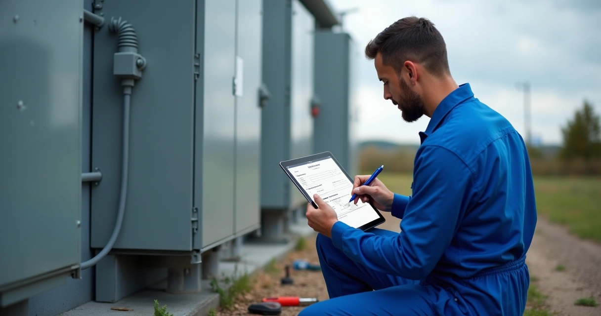 Técnico preenche formulário digital em tablet em campo 