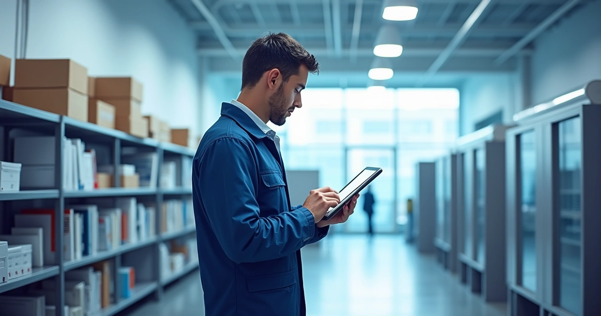 Técnico preenche ordem em tablet 