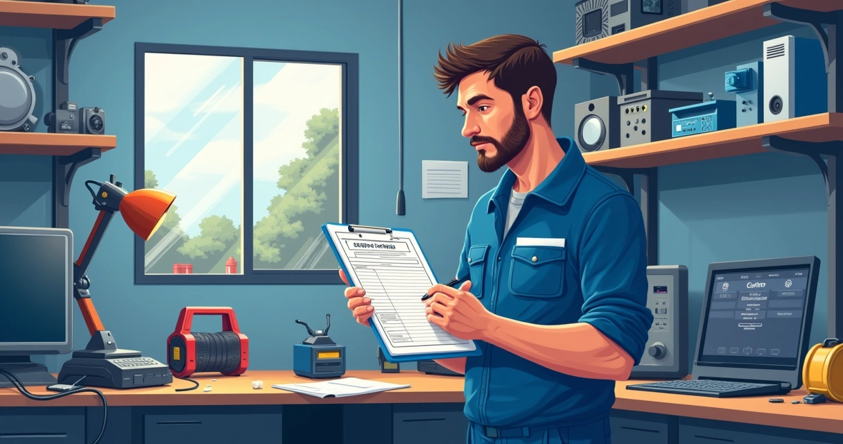 Técnico preenchendo ordem de serviço manualmente 