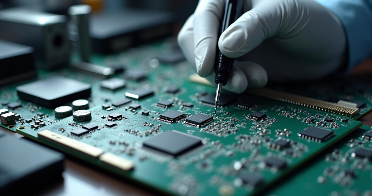Técnico realizando reballing em placa
