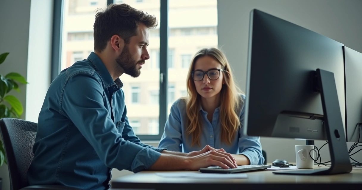Técnico de TI orienta usuário em atendimento presencial 