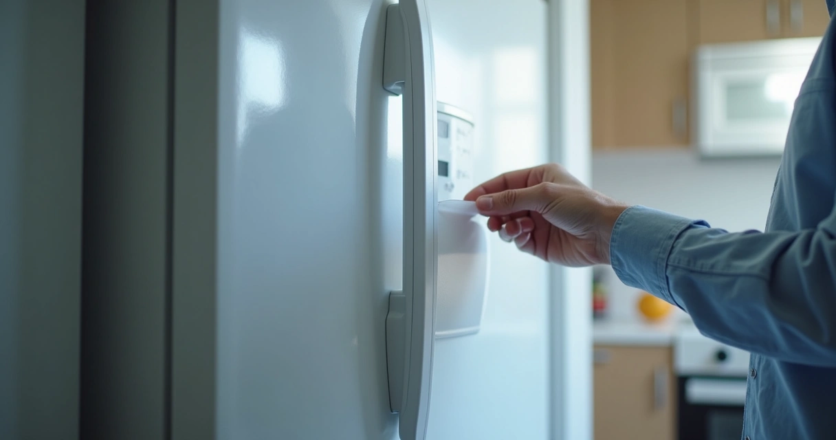 Técnico passando papel na borracha da geladeira para testar vedação 