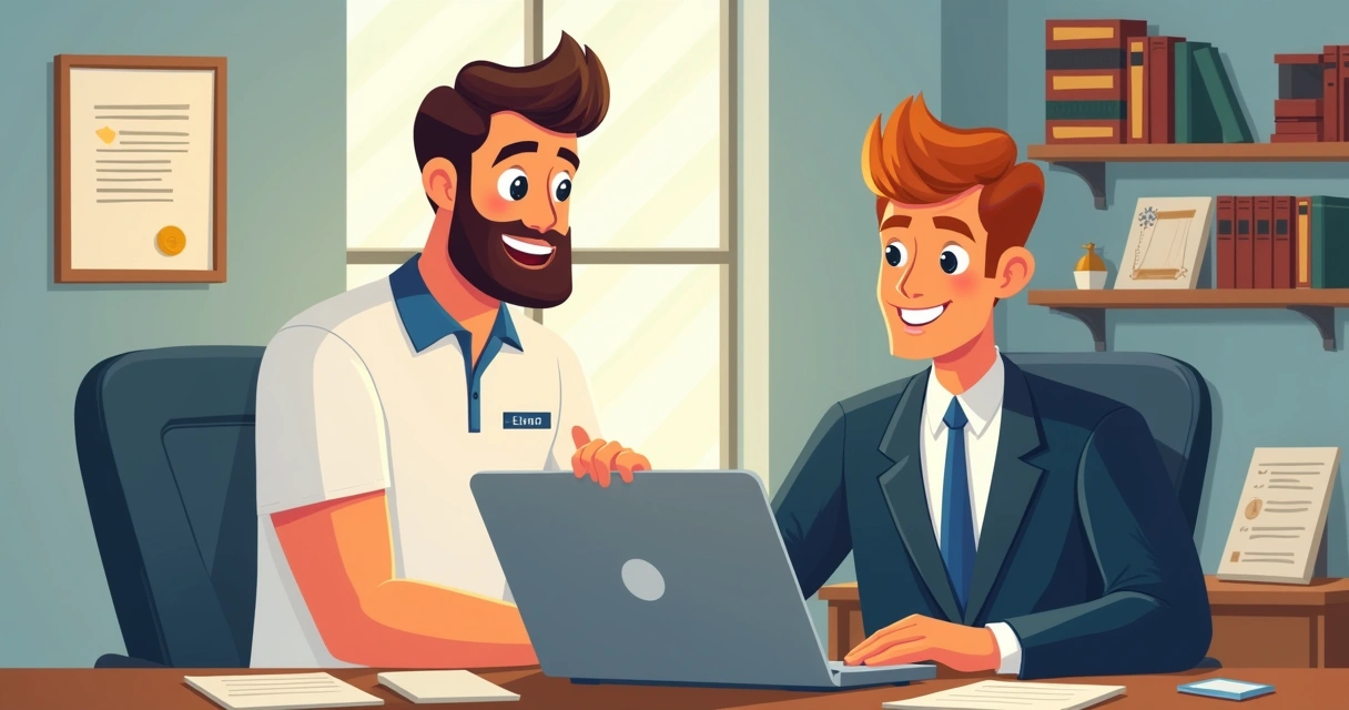Técnico de TI auxiliando advogado no escritório 
