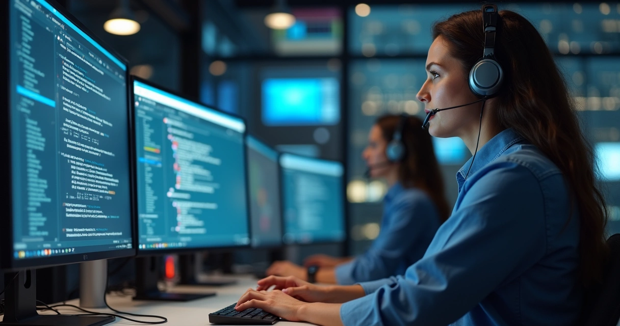 Técnico de TI em atendimento remoto pelo computador 