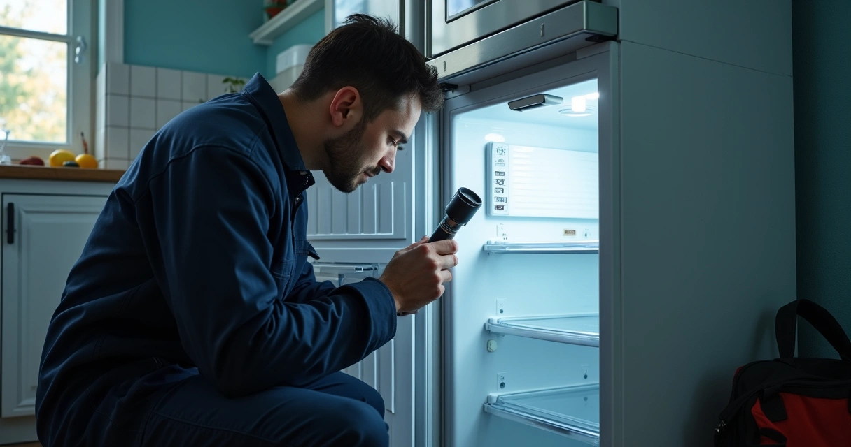 Técnico avaliando motor de geladeira 