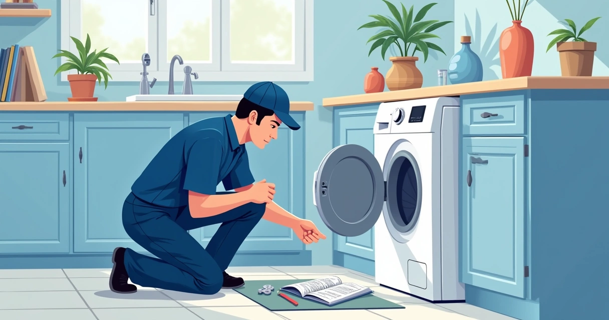 Técnico verificando mangueira da máquina de lavar 