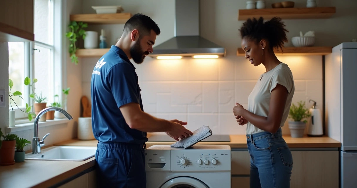 Técnico de eletrodomésticos na casa do cliente 