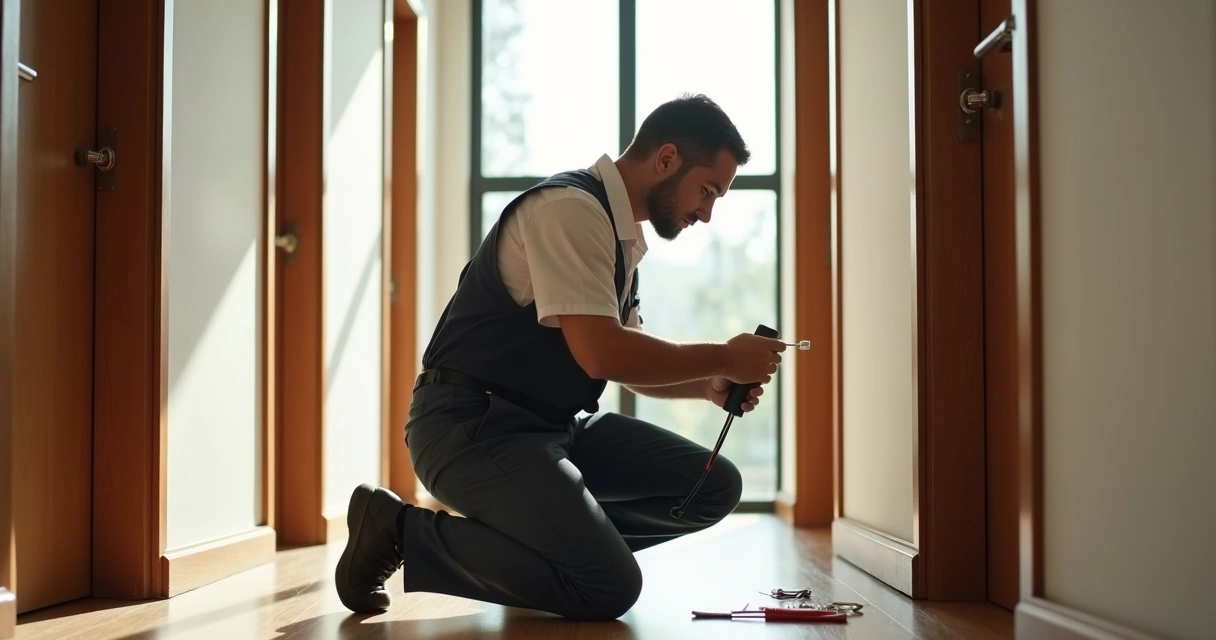 Técnico de dedetizadora vistoriando condomínio 