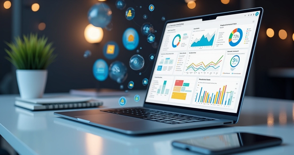 Dashboard com gráficos de desempenho de marketing B2B 