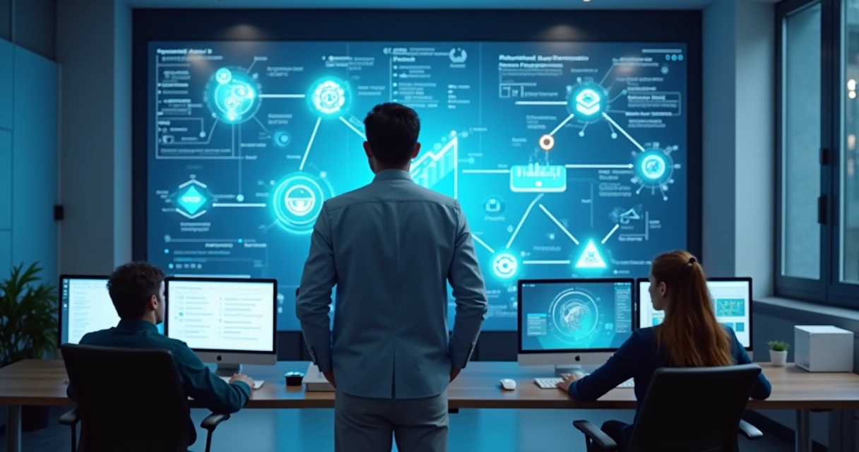 Profissional ajustando fluxo digital em painel de controle 