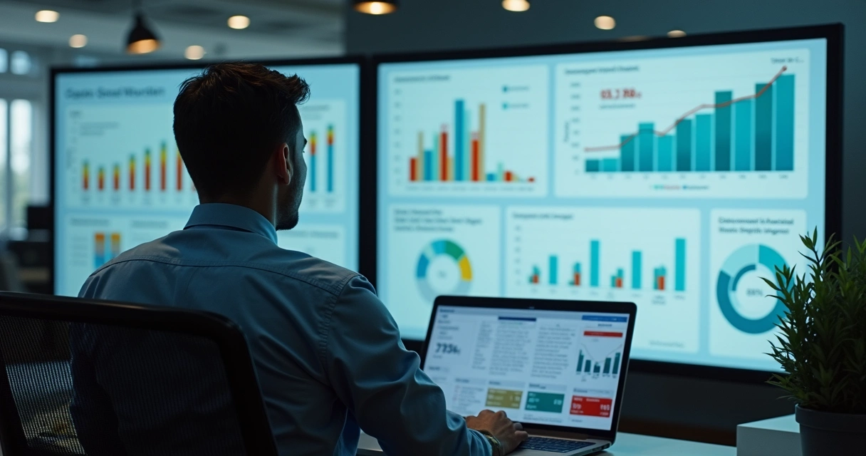 Profissional do direito analisando dados jurídicos em computador 