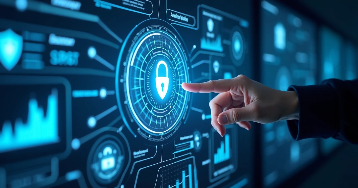 Interface digital mostrando proteção antifraude em transações financeiras online com gráficos e ícones de segurança 